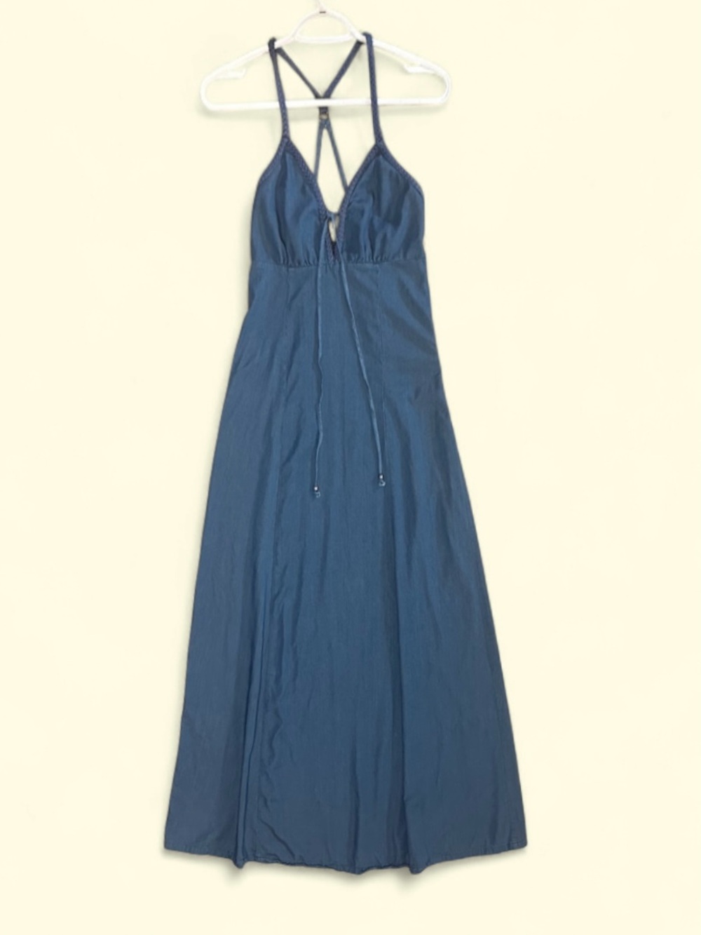 Forever 21 Boho Flowy Coastal Cowgirl  Deep V-Neck Sleeveless Blue Maxi Dress